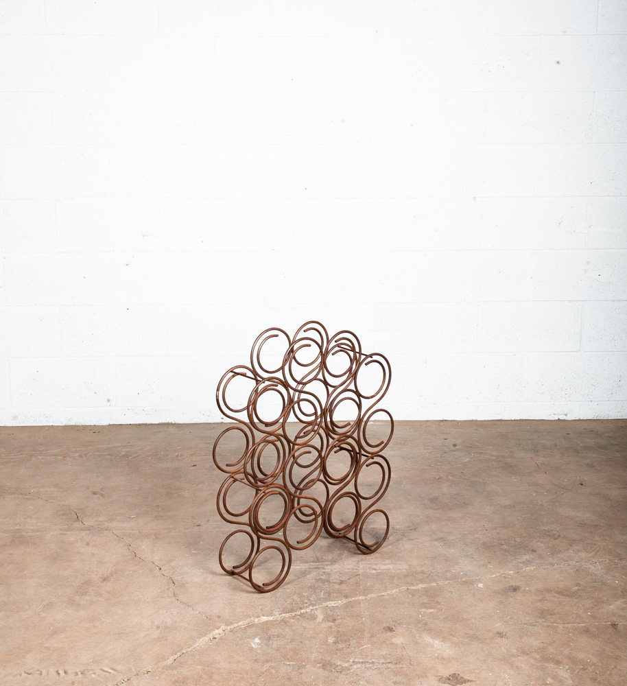 Mid Century Modern Wine Rack Whimsical Iron Vintage 16 Bottles Abstract Round - Image 4