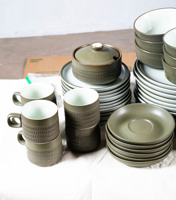 Mid Century Modern Ceramic Denby Camelot Set of 54 Piece Green Plates Cups Bowls Large 8+ Place settings - Image 3