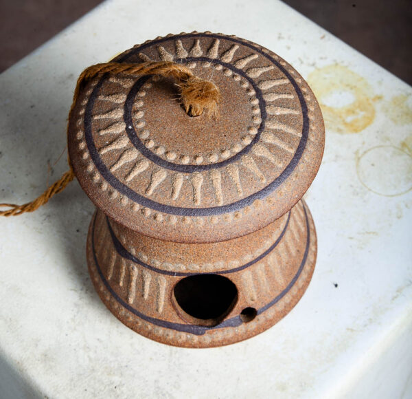 Mid Century Modern Studio Pottery Bird House Hanging Stoneware Mcm Ceramic Rope - Image 3