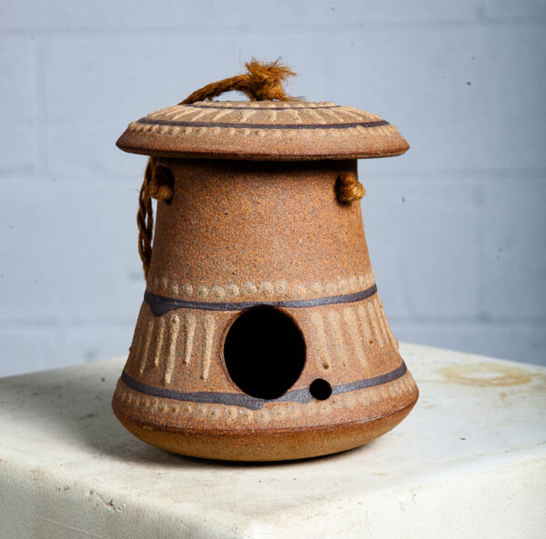 Mid Century Modern Studio Pottery Bird House Hanging Stoneware Mcm Ceramic Rope - Image 9