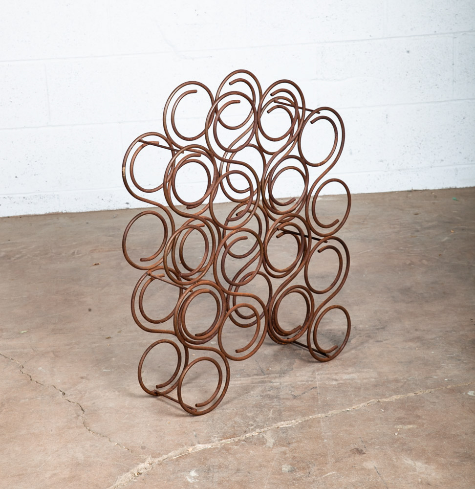 Mid Century Modern Wine Rack Whimsical Iron Vintage 16 Bottles Abstract Round - Image 11