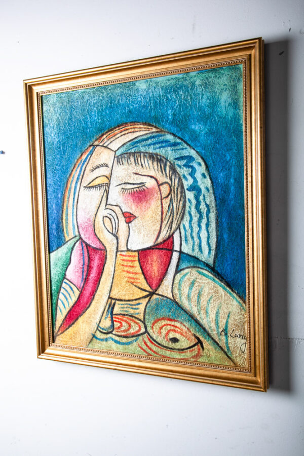Mid Century Modern Painting B. Long Art Abstract Portrait Signed Picasso Cubist - Image 6
