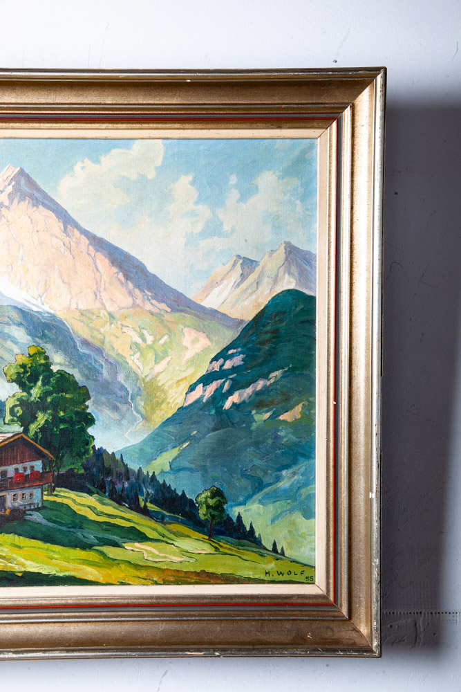 Mid Century Modern Oil Painting Original Art Landscape Signed H Wolf '55 Vintage - Image 5