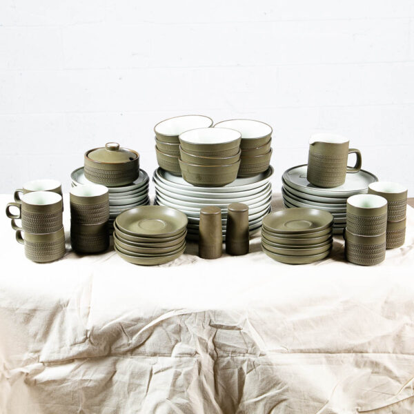 Mid Century Modern Ceramic Denby Camelot Set of 54 Piece Green Plates Cups Bowls Large 8+ Place settings