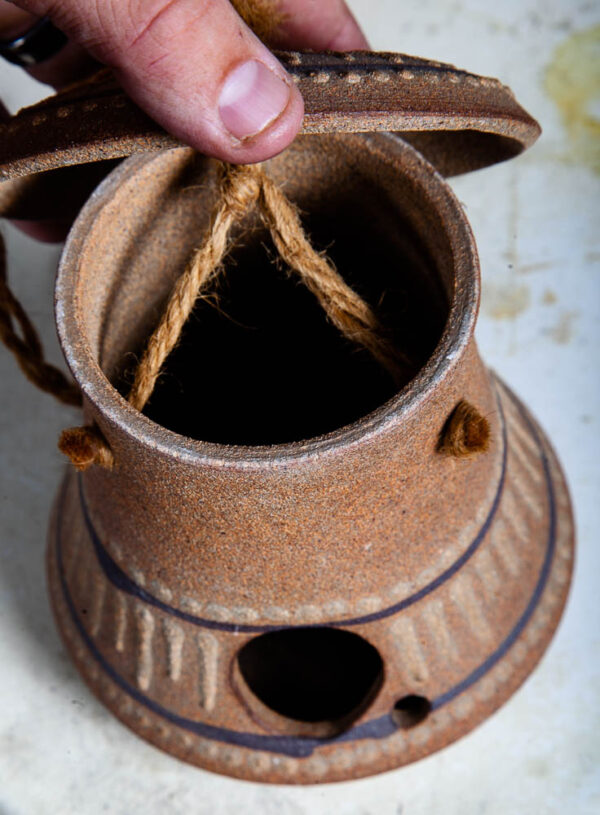 Mid Century Modern Studio Pottery Bird House Hanging Stoneware Mcm Ceramic Rope - Image 7
