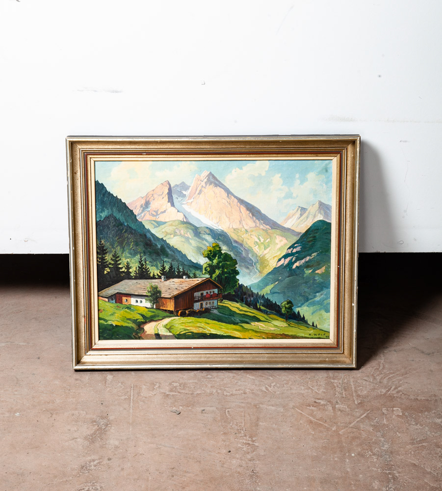 Mid Century Modern Oil Painting Original Art Landscape Signed H Wolf '55 Vintage - Image 3