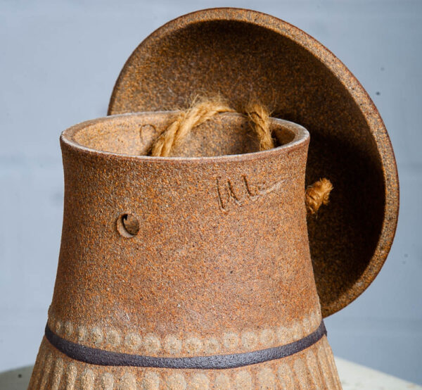 Mid Century Modern Studio Pottery Bird House Hanging Stoneware Mcm Ceramic Rope - Image 5