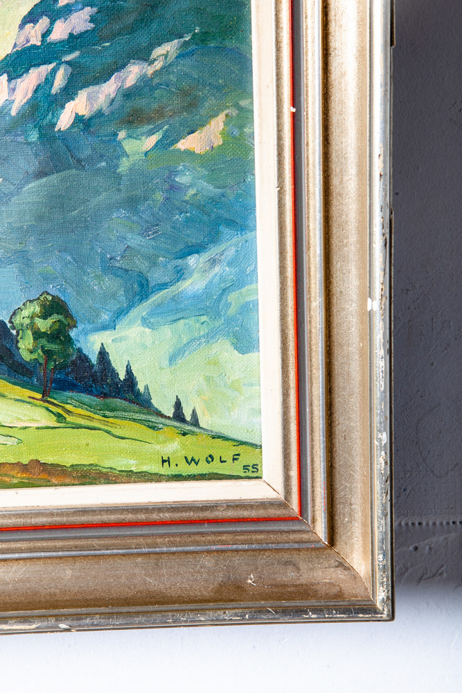Mid Century Modern Oil Painting Original Art Landscape Signed H Wolf '55 Vintage - Image 9