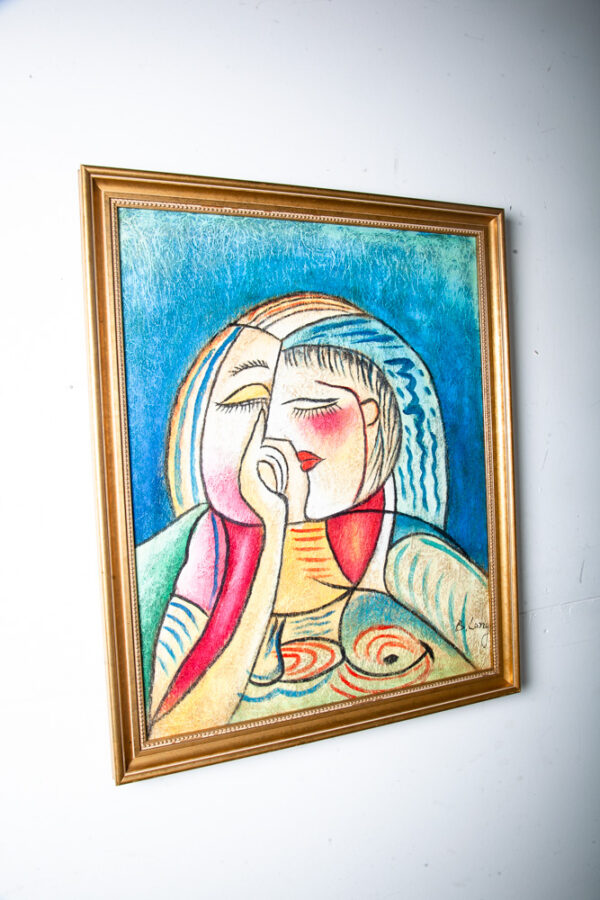 Mid Century Modern Painting B. Long Art Abstract Portrait Signed Picasso Cubist - Image 2