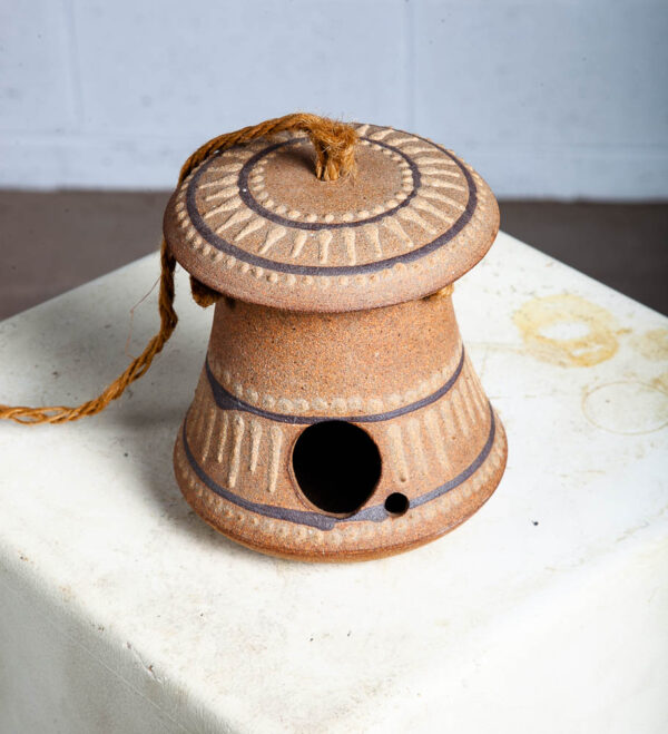 Mid Century Modern Studio Pottery Bird House Hanging Stoneware Mcm Ceramic Rope - Image 8