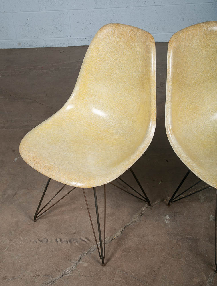 Mid Century Modern Side Shell Chair Pair Set Herman Miller Eames Eiffel Ochre VG - Image 11