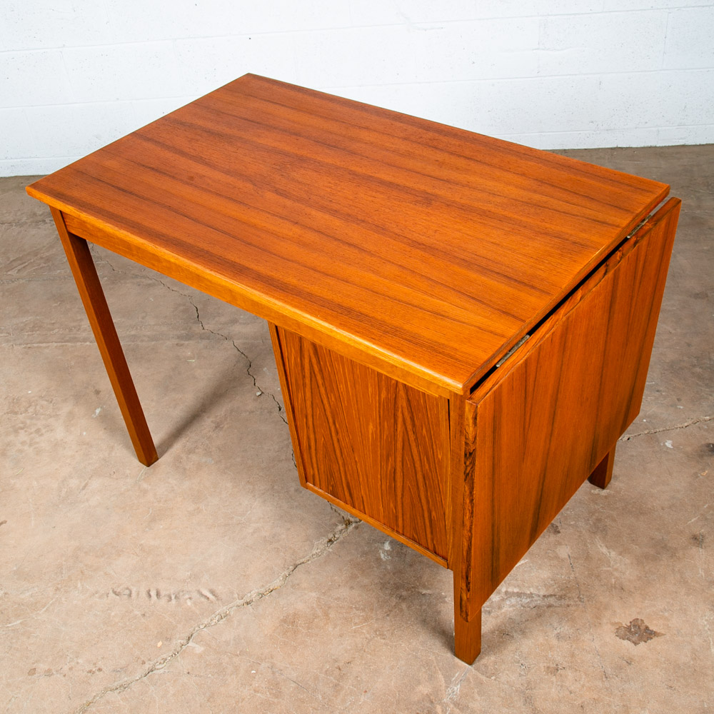 Mid Century Danish Modern Desk Drop Leaf Sliding Drawers Arne Vodder File Office Extension Leaf Teak Denmark - Image 7