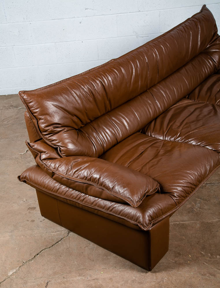 Mid Century Post Modern Leather Sofa Couch Settee Nicoletti Salotti Italy Brown - Image 6