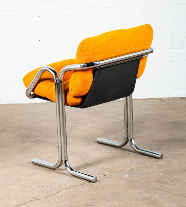 Mid Century Modern Lounge Chairs Chrome Orange Jerry Johnson Sling Pair Arcadia Armchair - Image 6