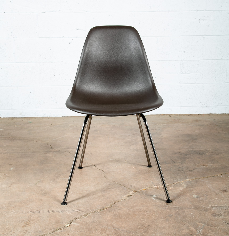 Mid Century Modern Side Chair Shell Brown Java Herman Miller Eames Chrome NM - Image 4