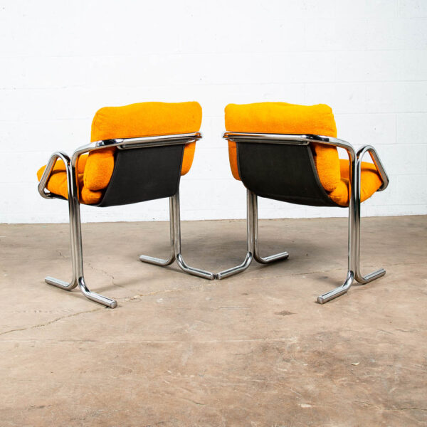 Mid Century Modern Lounge Chairs Chrome Orange Jerry Johnson Sling Pair Arcadia Armchair - Image 4