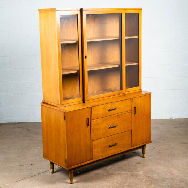 Mid Century Modern China Cabinet Hutch Cabinet Glass Display Drexel Biscayne Walnut Mcm