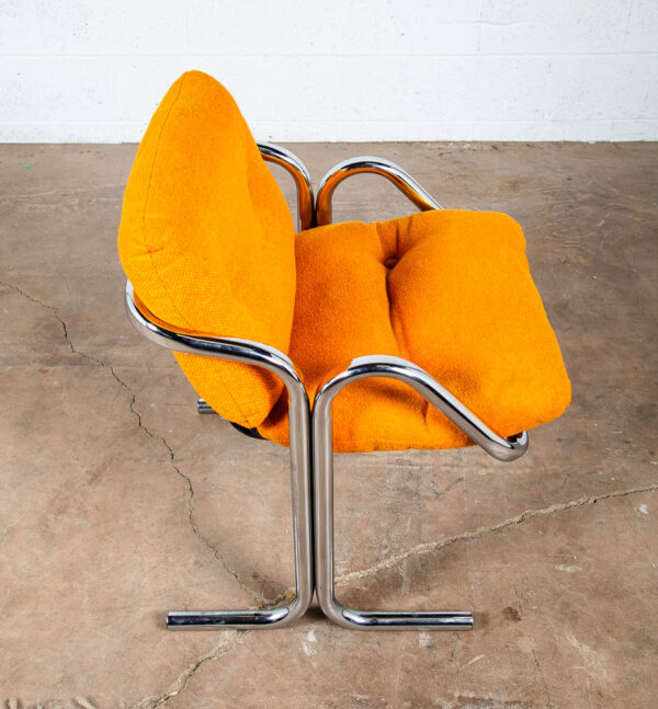 Mid Century Modern Lounge Chairs Chrome Orange Jerry Johnson Sling Pair Arcadia Armchair - Image 5