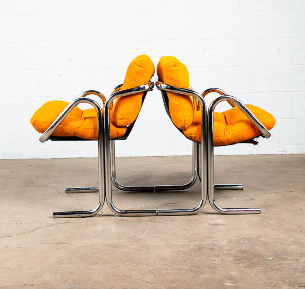 Mid Century Modern Lounge Chairs Chrome Orange Jerry Johnson Sling Pair Arcadia Armchair - Image 2