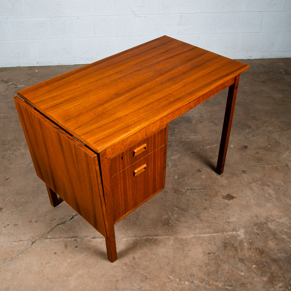 Mid Century Danish Modern Desk Drop Leaf Sliding Drawers Arne Vodder File Office Extension Leaf Teak Denmark - Image 3