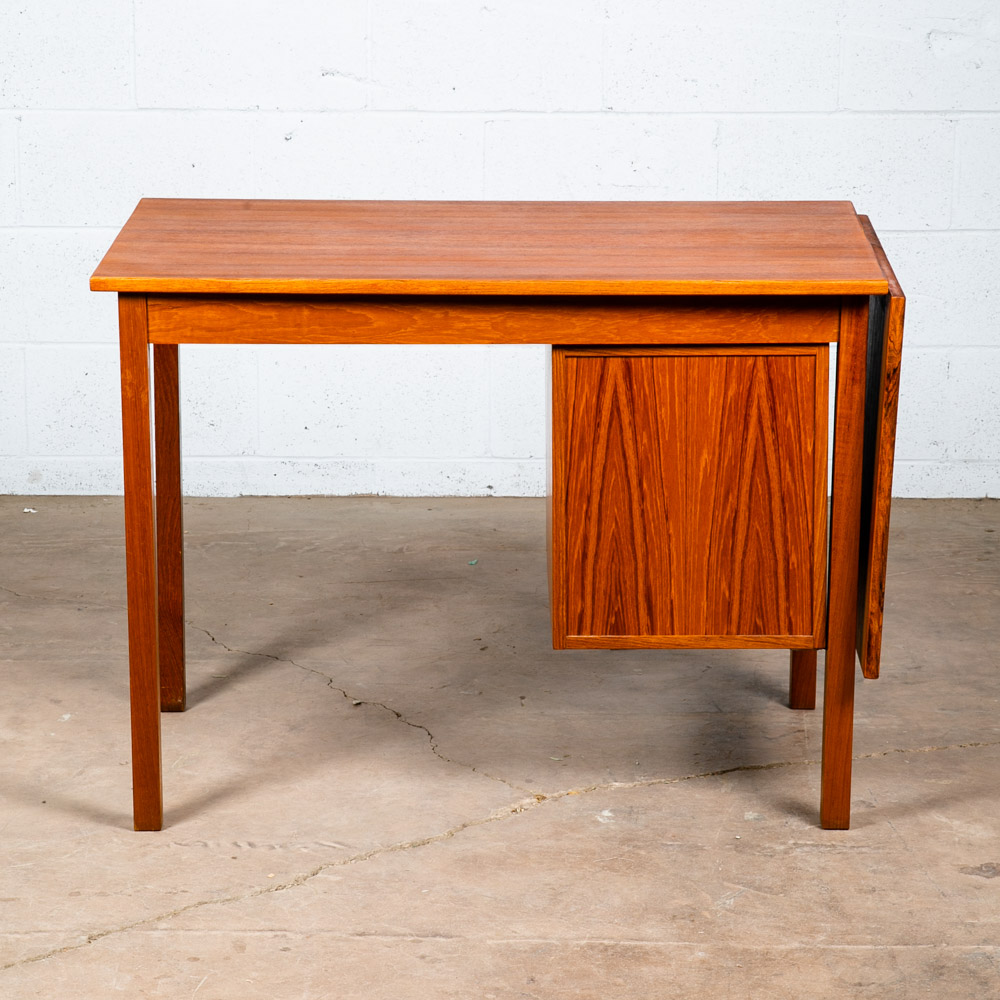 Mid Century Danish Modern Desk Drop Leaf Sliding Drawers Arne Vodder File Office Extension Leaf Teak Denmark - Image 5