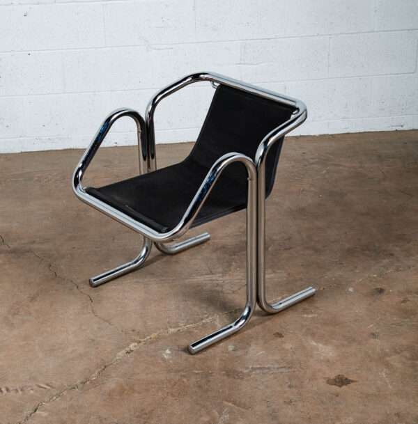 Mid Century Modern Lounge Chairs Chrome Orange Jerry Johnson Sling Pair Arcadia Armchair - Image 11