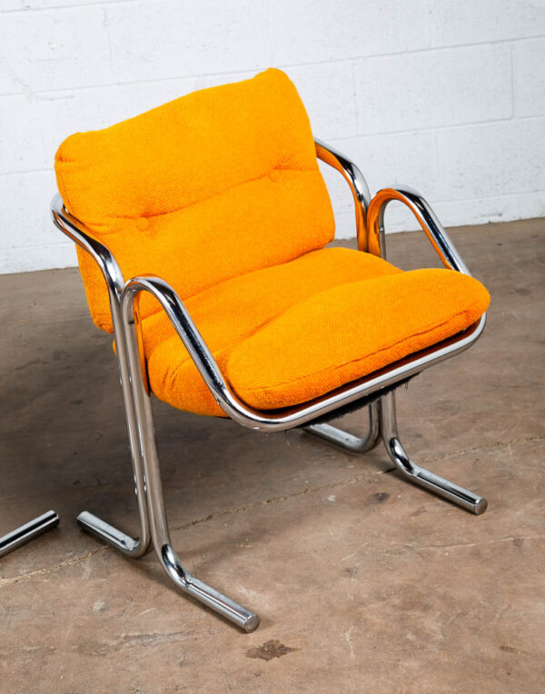 Mid Century Modern Lounge Chairs Chrome Orange Jerry Johnson Sling Pair Arcadia Armchair - Image 12