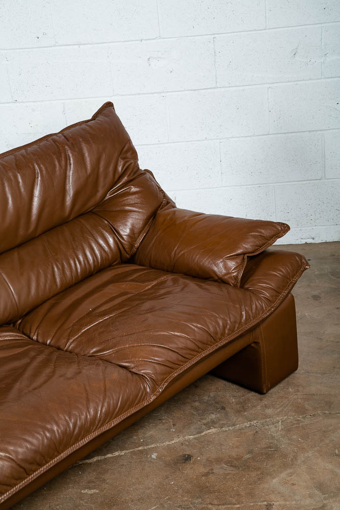 Mid Century Post Modern Leather Sofa Couch Settee Nicoletti Salotti Italy Brown - Image 5