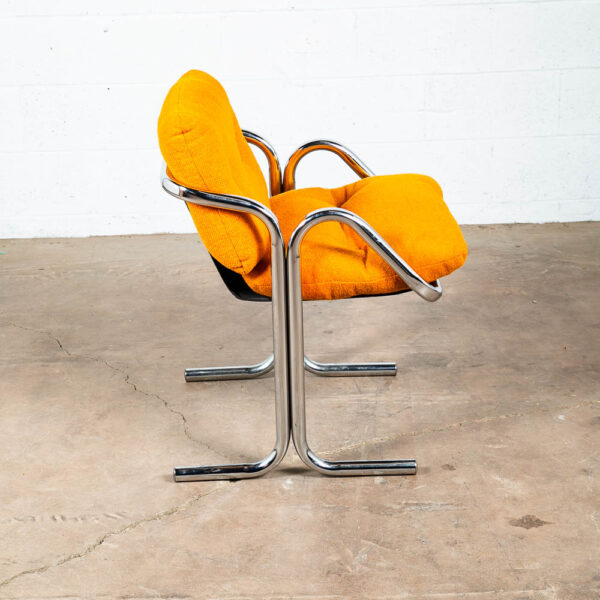 Mid Century Modern Lounge Chairs Chrome Orange Jerry Johnson Sling Pair Arcadia Armchair - Image 8