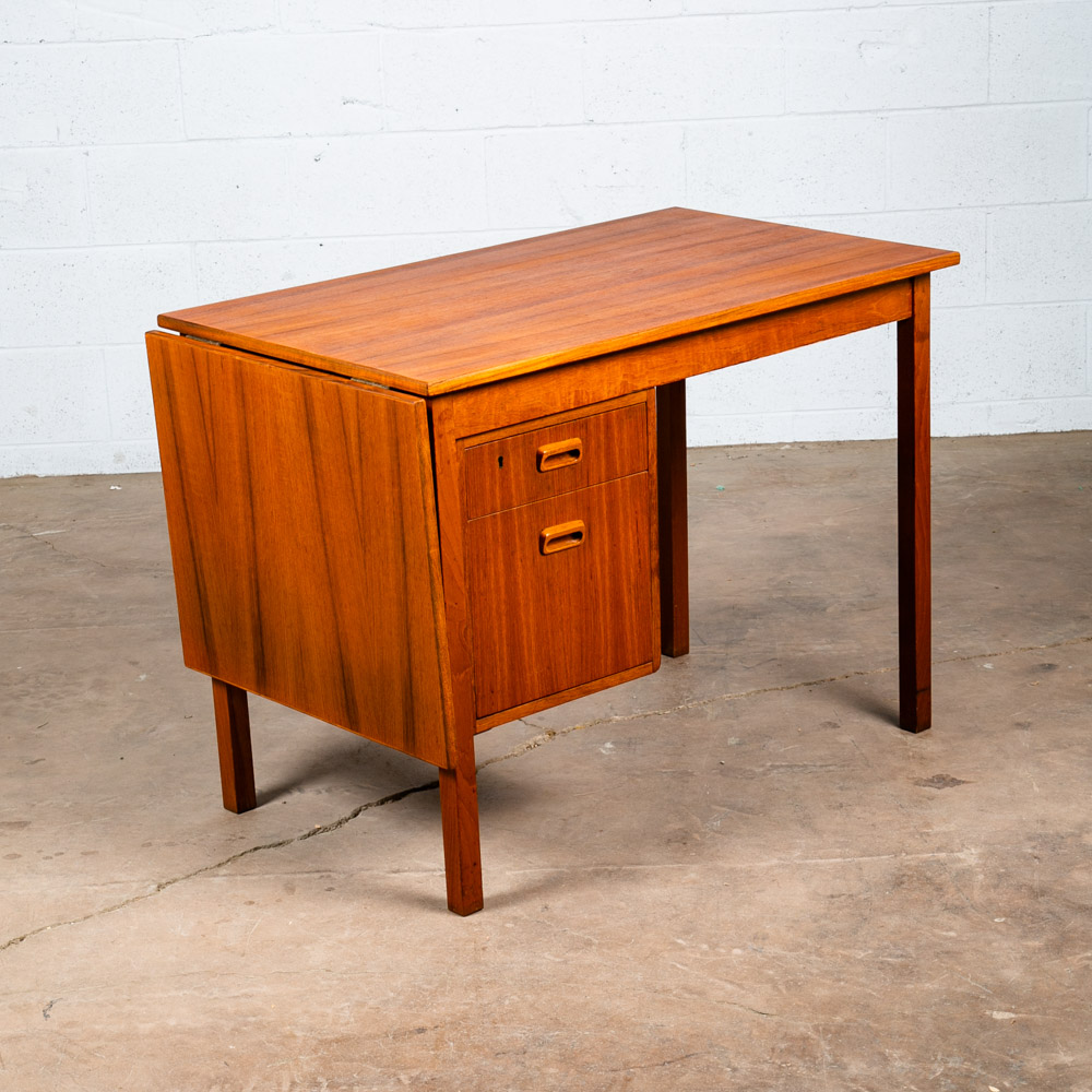 Mid Century Danish Modern Desk Drop Leaf Sliding Drawers Arne Vodder File Office Extension Leaf Teak Denmark - Image 8