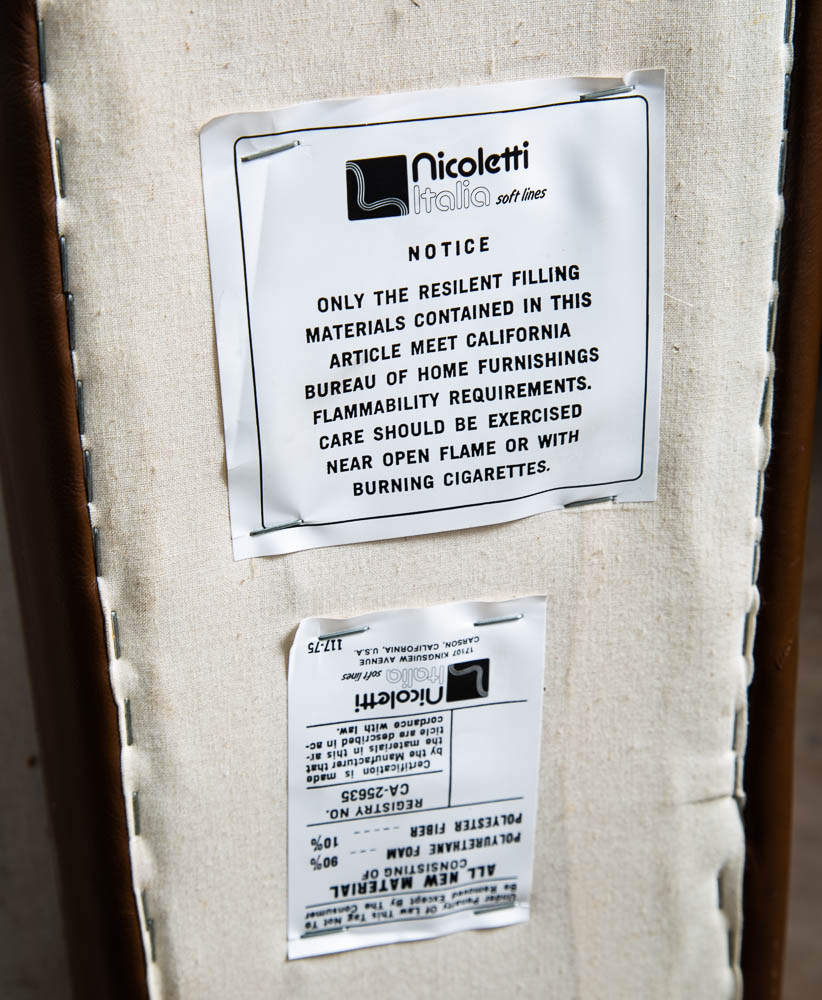 Mid Century Post Modern Leather Sofa Couch Settee Nicoletti Salotti Italy Brown - Image 7