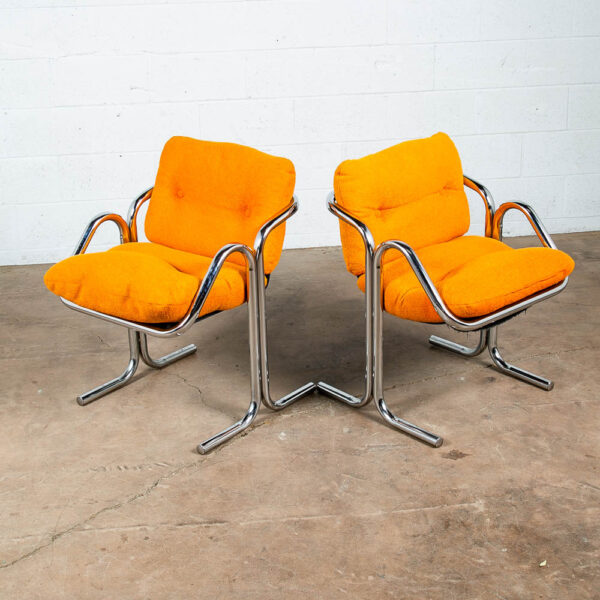 Mid Century Modern Lounge Chairs Chrome Orange Jerry Johnson Sling Pair Arcadia Armchair