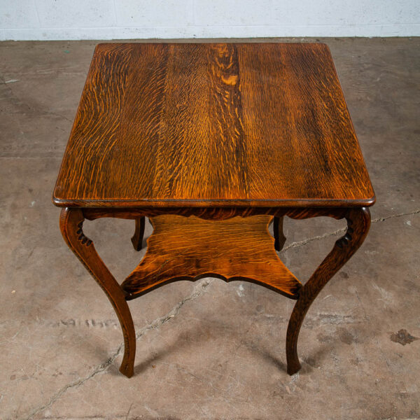 Antique Side Table Quarter Sawn Tiger Wood End Solid Oak Square Refinished Shelf - Image 8