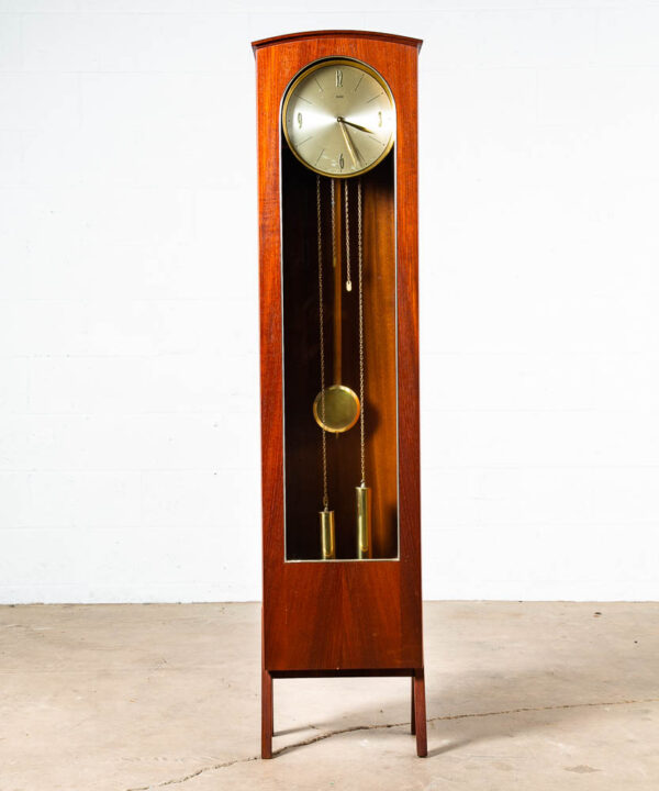 Mid Century Danish Modern Grandfather Clock Teak Brixon Swiss Switzerland Glass
