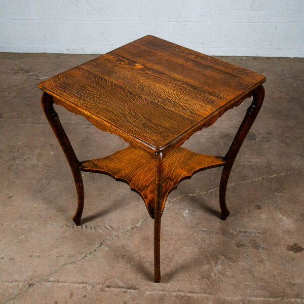 Antique Side Table Quarter Sawn Tiger Wood End Solid Oak Square Refinished Shelf - Image 2