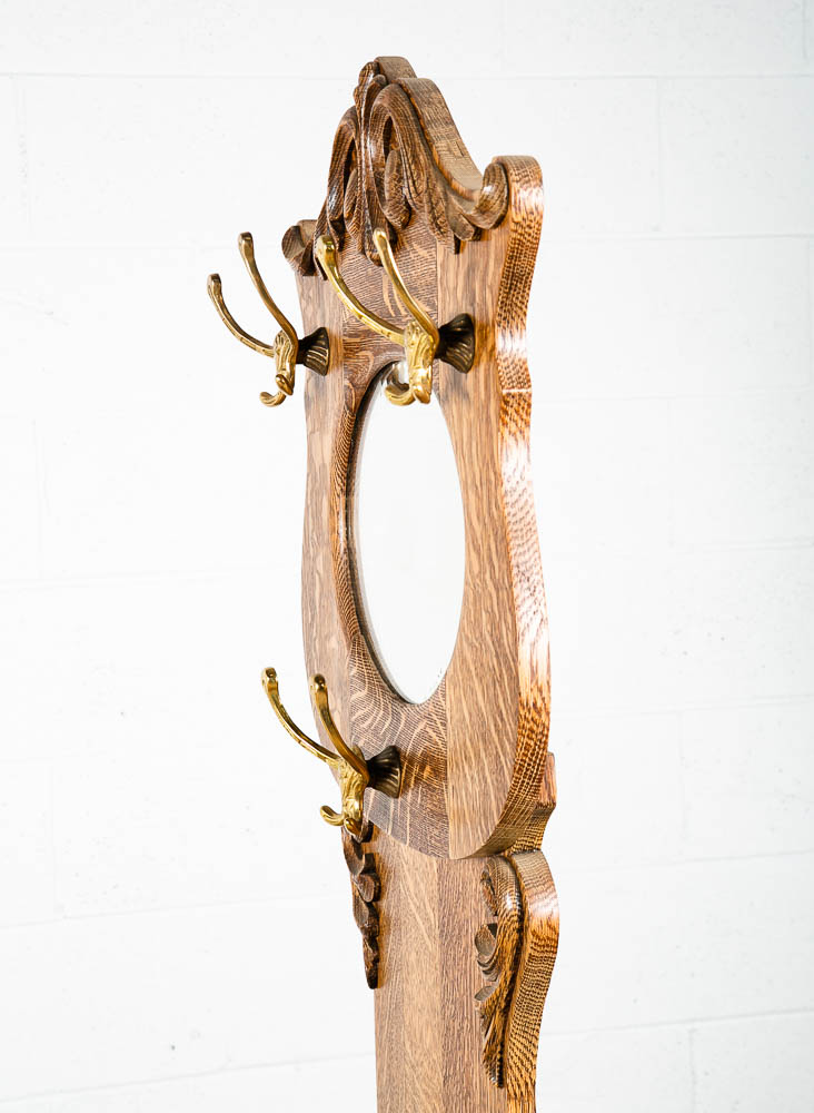 Antique Hall Tree Mirror Solid Tiger Oak Quarter Sawn Credenza Mirror Refinished - Image 8