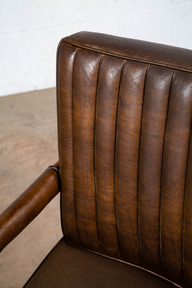 Mid Century Modern Lounge Chair Walnut Arms Brown Tufted Work Armchair Vintage - Image 8