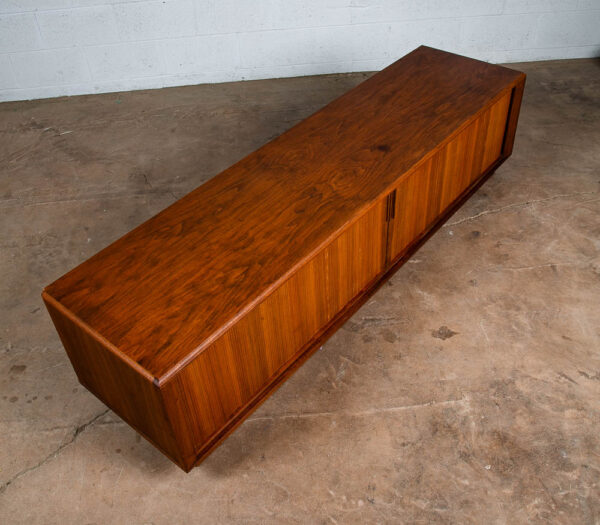 Mid Century Modern Credenza Stereo Console Cabinet Tambour Door Barzilay Walnut