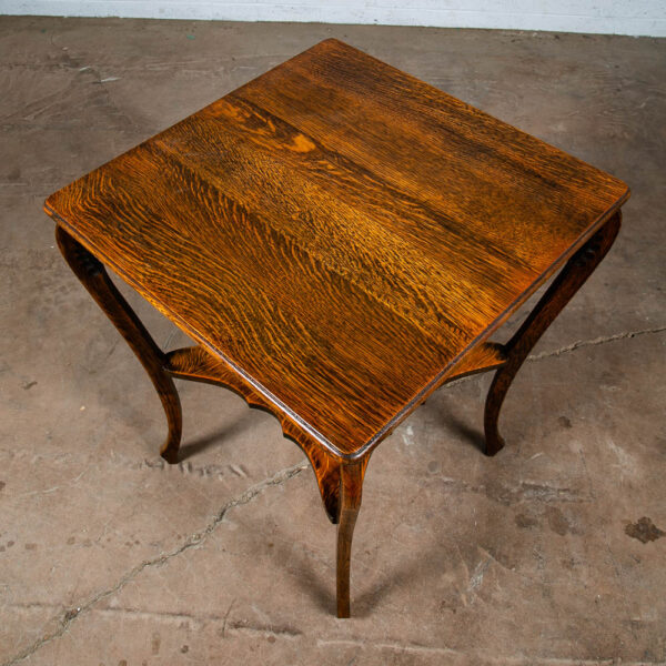 Antique Side Table Quarter Sawn Tiger Wood End Solid Oak Square Refinished Shelf - Image 3