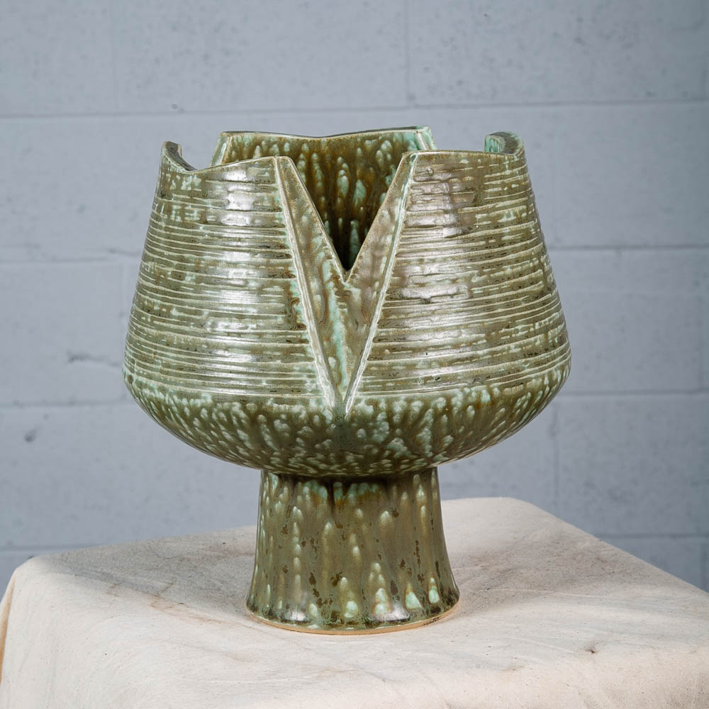 Mid Century Modern Ikebana Pot Green Drip Glaze Studio Ceramic Japanese Signed - Image 6