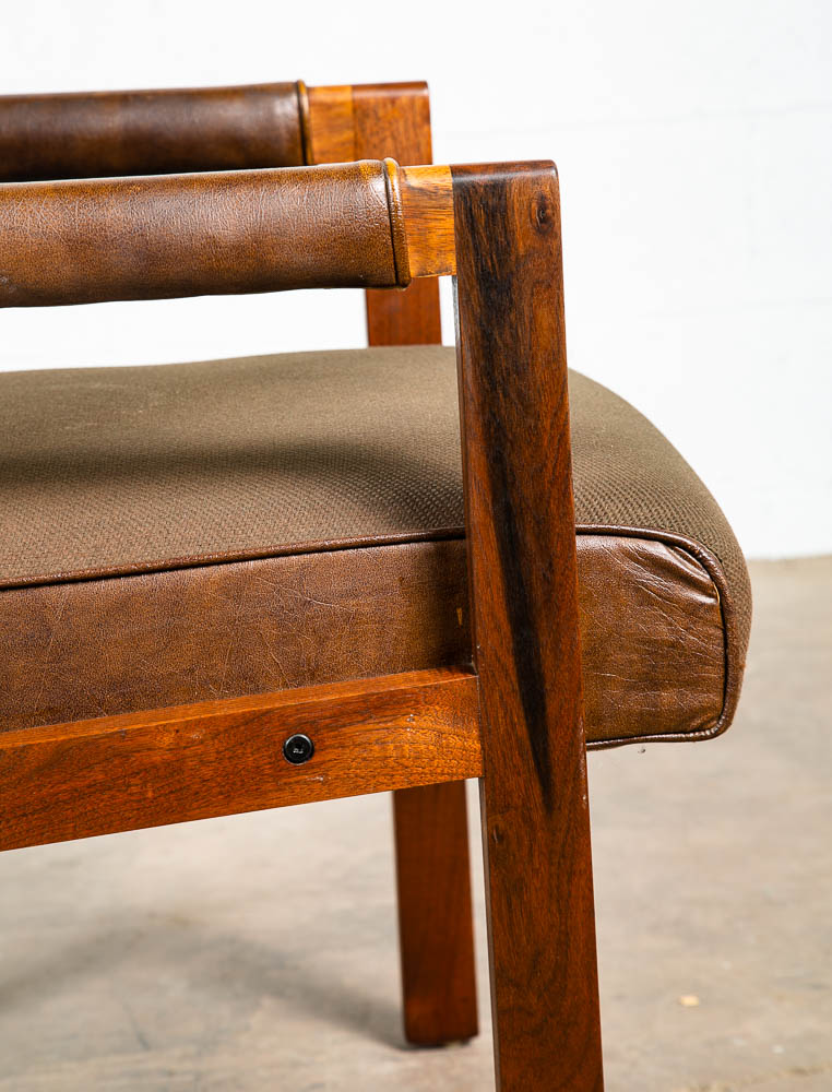 Mid Century Modern Lounge Chair Walnut Arms Brown Tufted Work Armchair Vintage - Image 10