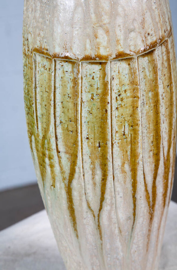 Mid Century Modern Ikebana Vase Pot Tan Yellow Tall Studio Ceramic Japanese NM - Image 2