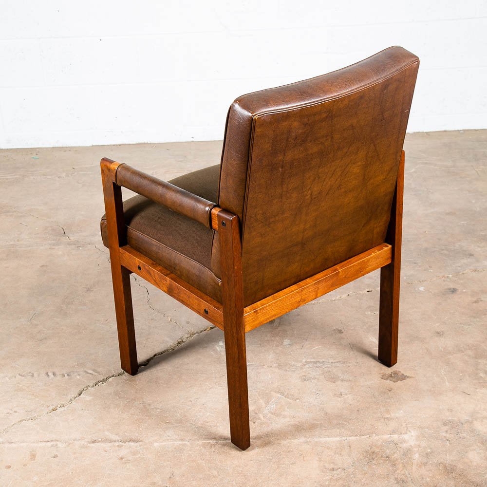 Mid Century Modern Lounge Chair Walnut Arms Brown Tufted Work Armchair Vintage - Image 2