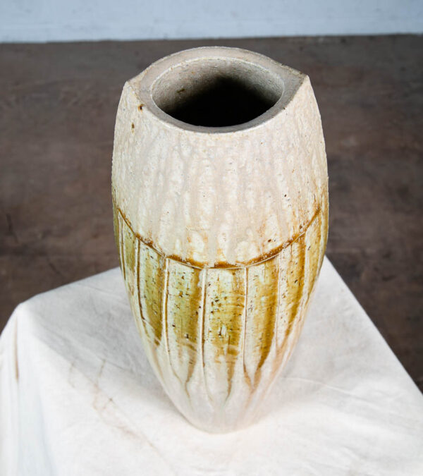 Mid Century Modern Ikebana Vase Pot Tan Yellow Tall Studio Ceramic Japanese NM - Image 4