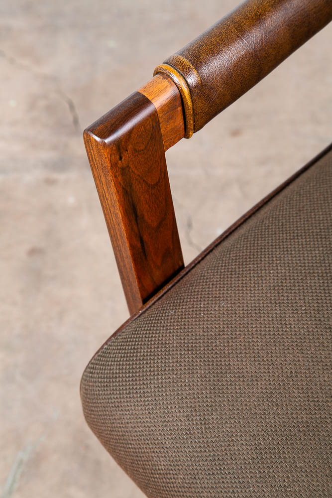 Mid Century Modern Lounge Chair Walnut Arms Brown Tufted Work Armchair Vintage - Image 9