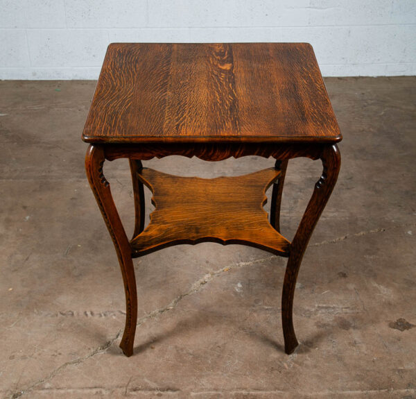 Antique Side Table Quarter Sawn Tiger Wood End Solid Oak Square Refinished Shelf