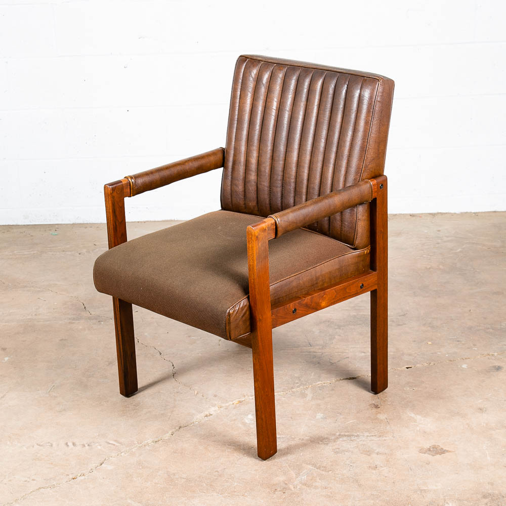 Mid Century Modern Lounge Chair Walnut Arms Brown Tufted Work Armchair Vintage