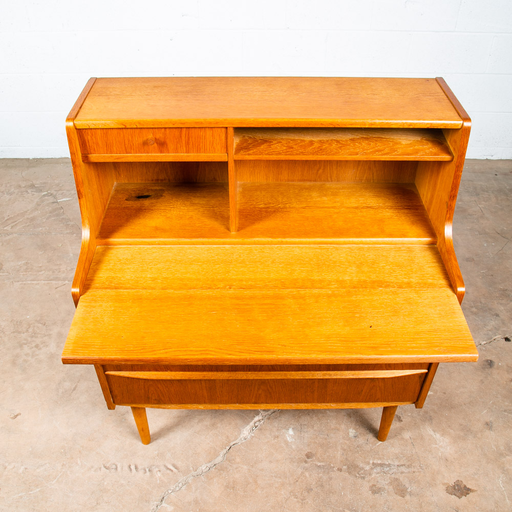 Mid Century Danish Modern Secretary Desk Oak Leaf Bureau Denmark Drawers Vanity - Image 7