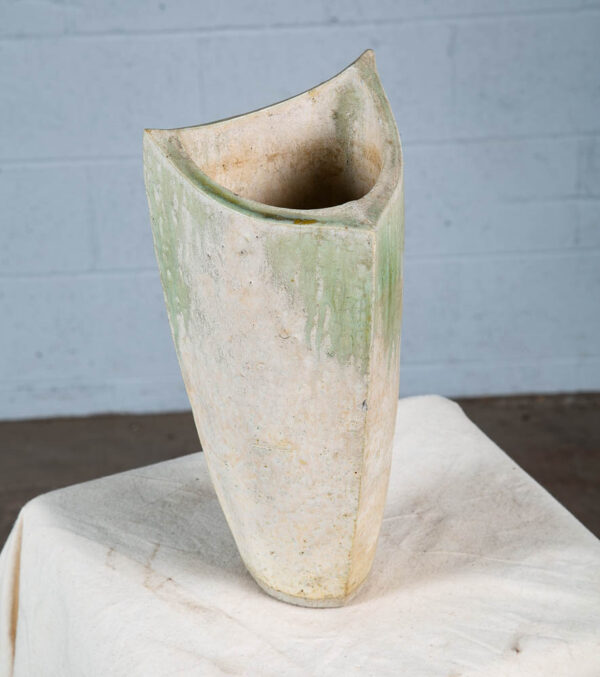 Mid Century Modern Ikebana Vase Pot Grey Mint Green Tall Studio Ceramic Japanese