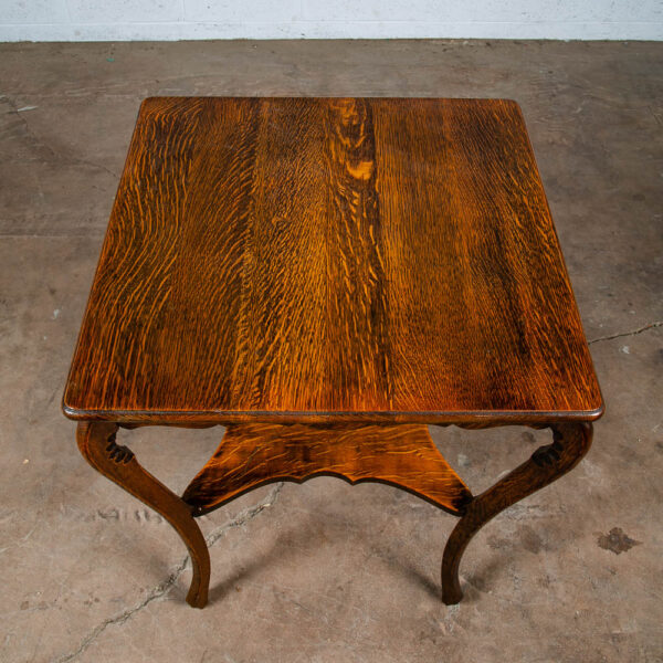 Antique Side Table Quarter Sawn Tiger Wood End Solid Oak Square Refinished Shelf - Image 5